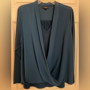 Alfani Teal V-Neck Layered Look Blouse